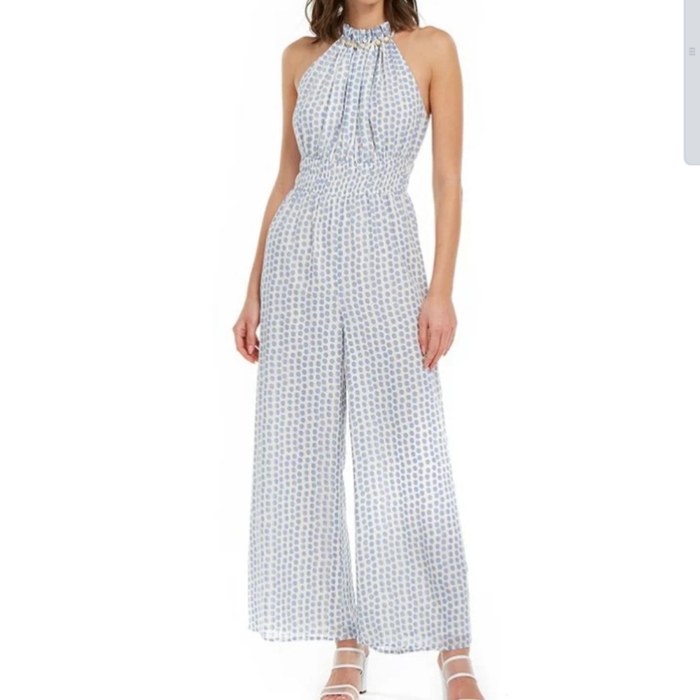 Moon River Polka Dot Jumpsuit Halter Neck Wide Leg Romper Lightweight Pastel XS